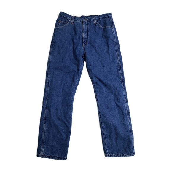 Wrangler Rugged Wear Mens 38x34Fleece Lined Jeans Red Cuff Workwear Denim Winter - Picture 1 of 8
